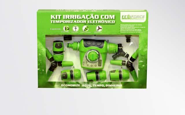 O Kit inclui todos os acessórios, exceto mangueira, para montagem prática de um sistema automatizado de irrigação; Liga e desliga sua torneira automaticamente; Programação