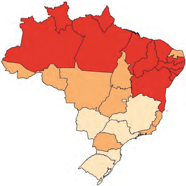 5. resultados 27 Doze estados brasileiros foram classificados como de alta vulnerabilidade juvenil à violência, sendo oito da região Nordeste e quatro da região Norte.