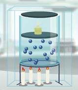 Essa animação reconstrói o experimento de Charles onde um recipiente foi construído para demonstrar que o volume de um gás (espaço ocupado pelo gás) com massa constante e sob uma pressão constante