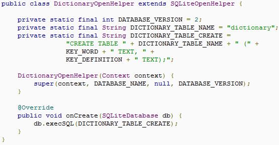 Criando um banco de dados Para se criar um banco de dados, pode-se usar o método openorcreatedatabase() do contexto.