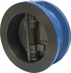 Ref. 2401 Válvula de retenção dupla portinhola tipo wafer Instalação na horizontal, vertical ou inclinada. Construção corpo ferro fundido GG-25 (EN- GJL-250). Disco aço inoxidável CF8M.