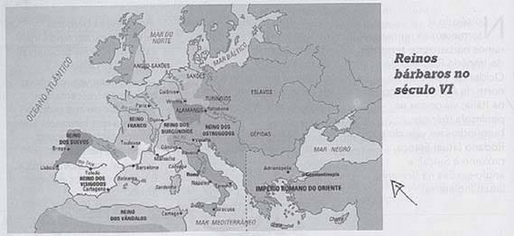 História Medieval I No ano de 476, depois de quase um século de deslocamentos, quando as tribos germânicas já haviam cruzado todo o ocidente europeu e os romanos controlavam apenas a península