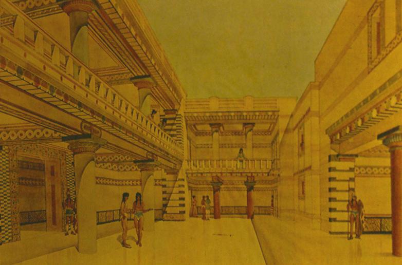 Reconstrução do pátio interior do Palácio de Pilos Reconstrução do pátio interior do Palácio de Pilos: pátio aberto constituído por fachadas imponentes e