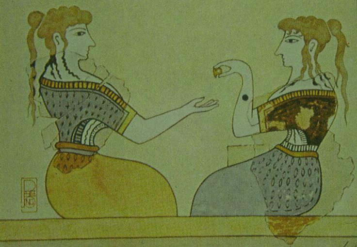 Pintura - frescos Pilos: 1-2 H 2 (ca 1:6) 1 H 2 - Mulher sentada virada para a esquerda.