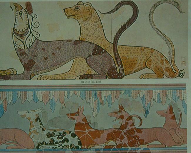 Pintura - frescos Pilos: 21 c 46 (ca. 1:8) e 39-38 c 64 (ca. 1:8) 21 c 46: Grifo e leão.