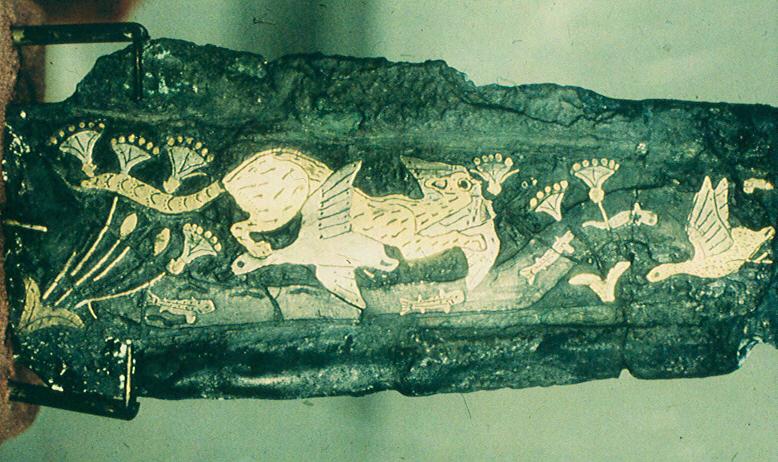 Arte incrustação Inlaid dagger with leopards chasing wildfowl by a