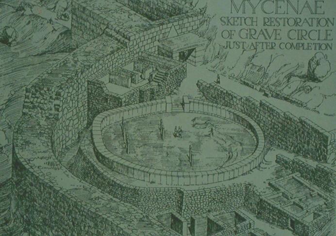 Micenas - Círculo Tumular A Círculo Tumular A, como seria no séc. XIII, do lado sul (desenhado por Piet de Jong).