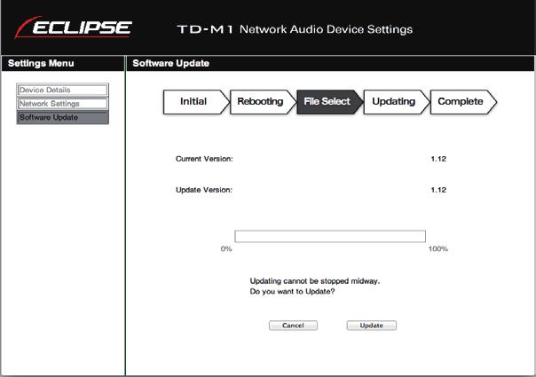 2 Descomprima o ficheiro transferido (formato.zip). 3 Abra o ecrã de definições do dispositivo áudio em rede TD-M1.