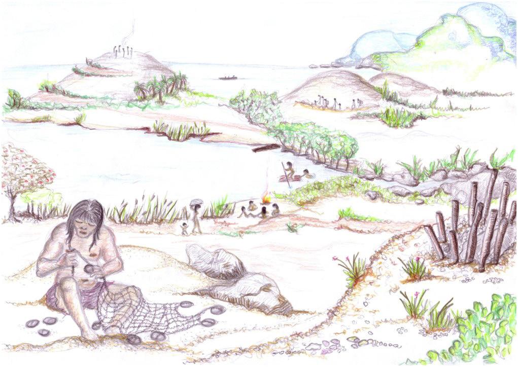 Sambaquis (do Tupi: amontoado de conchas) são sítios arqueológicos datados entre 6000 antes de Cristo até o século X. Eles medem de 2 a 30 metros de altura e alcançam até 400 metros de comprimento.