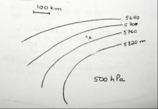 8. No Ponto A da figura ao lado: a. Representar as forças que agem numa parcela de ar, e o vetor velocidade da mesma. b.