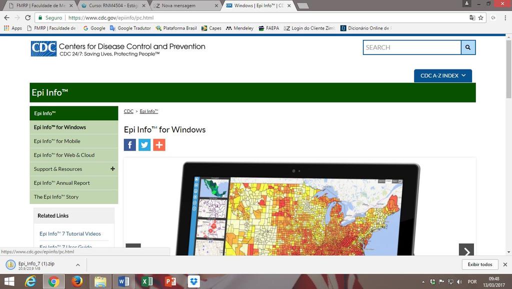 EPI INFO 7.2 for Windows 10 O Epi Info é um programa de uso livre, desenvolvido pelo Centers for Disease Control and Prevention (CDC).