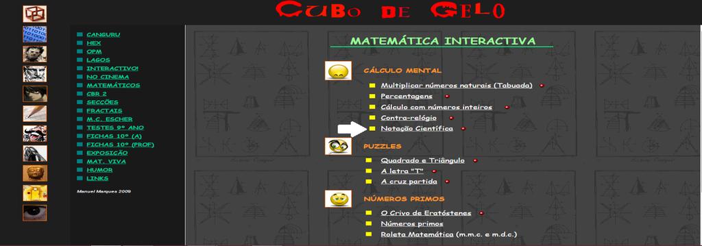 Figura 3. Aba matemática interactiva do Cubo de Gelo Fonte. http://cubodegelo.no.sapo.
