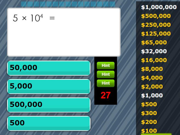 O jogo funciona como um show do milhão, no qual o jogador deve acertar qual é a conversão de um determinado número escrito em notação científica na sua forma decimal, antes do tempo acabar, com o