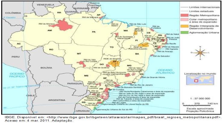 436 habitantes (11 mais populoso do Brasil), possui sete regiões metropolitanas.