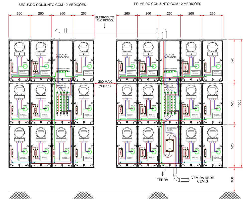 ND - 5.2 7-58 DESENHO 38 - CENTRO DE MEDIÇÃO PRÉ-FABRICADO EM POLICARBONATO PARA DEMANDA ATÉ 86kVA ALTERNATIVA DE MONTAGEM 4 NOTA: 1.