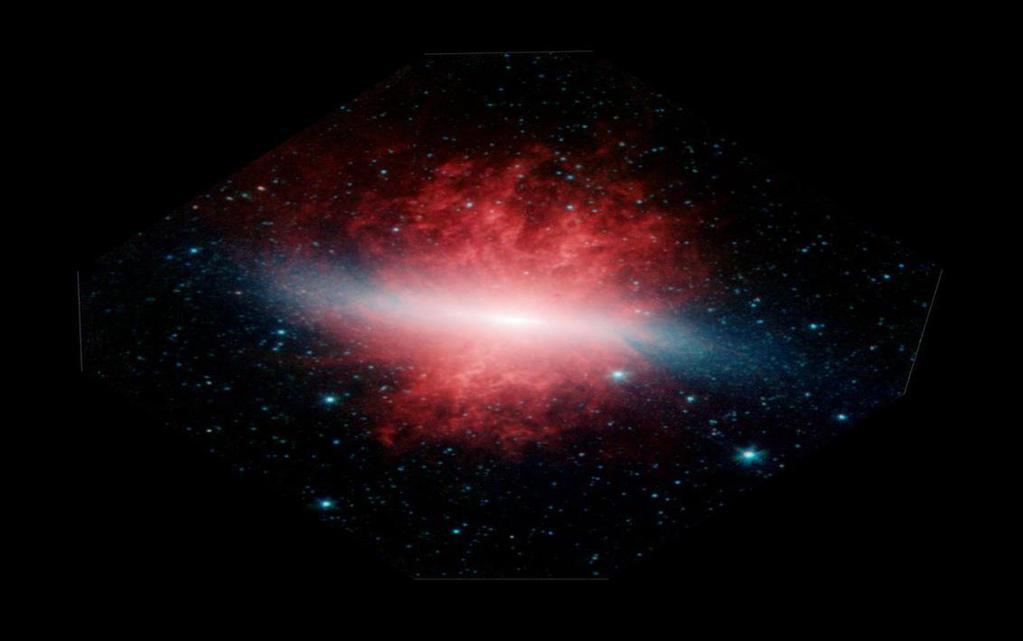 Galáxias Ativas Galáxia Starbust Podem gerar 100 ou mais estrelas ao ano, normalmente em consequência de uma colisão com outra galáxia.