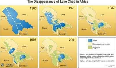 O lago Chade está secando Lago Chade: localizado próximo da região central da
