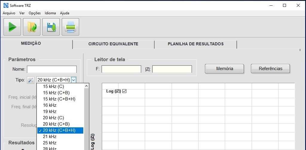 7.6 Medição típica com o Software TRZ Neste tópico são apresentadas as ações para uma medição típica empregando o Software TRZ em conjunto o Analisador TRZ.