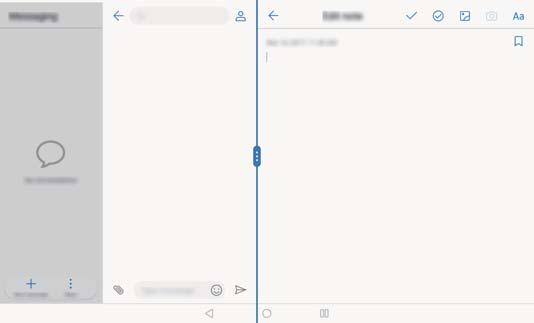 Ecrã e visualização Utilize a tecla Recente para ativar o modo de ecrã dividido Abra uma aplicação que suporte o modo de ecrã dividido e, em seguida, toque continuamente em.