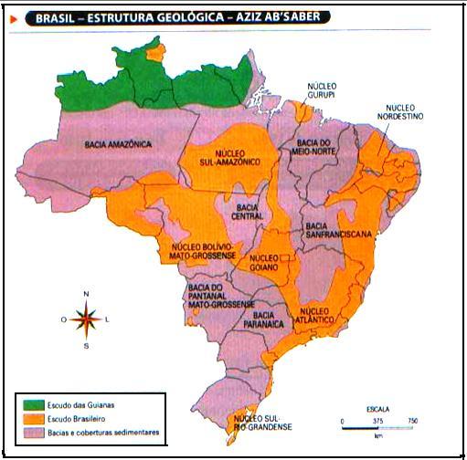 No Brasil, a estrutura geológica é constituída por: escudos cristalinos - 1/3