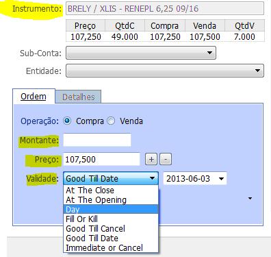 COMO COLOCAR UMA ORDEM NO MERCADO Quando se coloca uma oferta de compra ou venda no mercado deverá considerar a seguinte informação: a. Disponibilidade financeira na conta; b. Encargos; c.