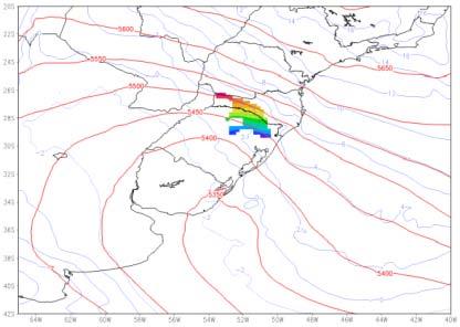 Embora a precipitação de neve tenha ocorrido apenas em algumas localidades, o modelo foi capaz de representar a área preferencial de ocorrência do fenômeno.