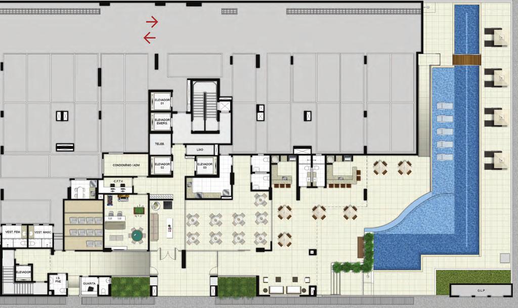 Mais de 600 m 2 de lazer, conforto e segurança. 19 18 9 13 4 5 15 16 COPA FUNC.