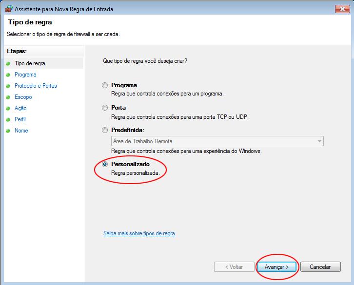 e. Isso inicia o assistente Nova regra de entrada.