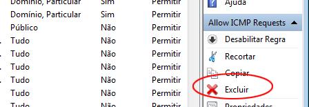 c. Para excluir permanentemente a regra do ICMP, clique em Excluir.