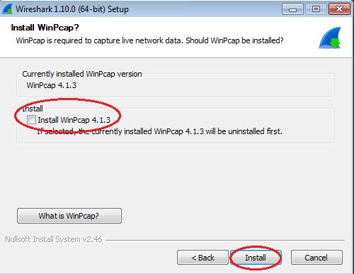 h. Para capturar dados da rede ativa, o WinPcap deve estar instalado no PC. Se o WinPcap já estiver instalado no PC, a caixa de seleção Instalar será desmarcada.