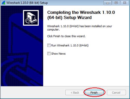 k. Clique em Finish (Concluir) para encerrar o processo de instalação do Wireshark.