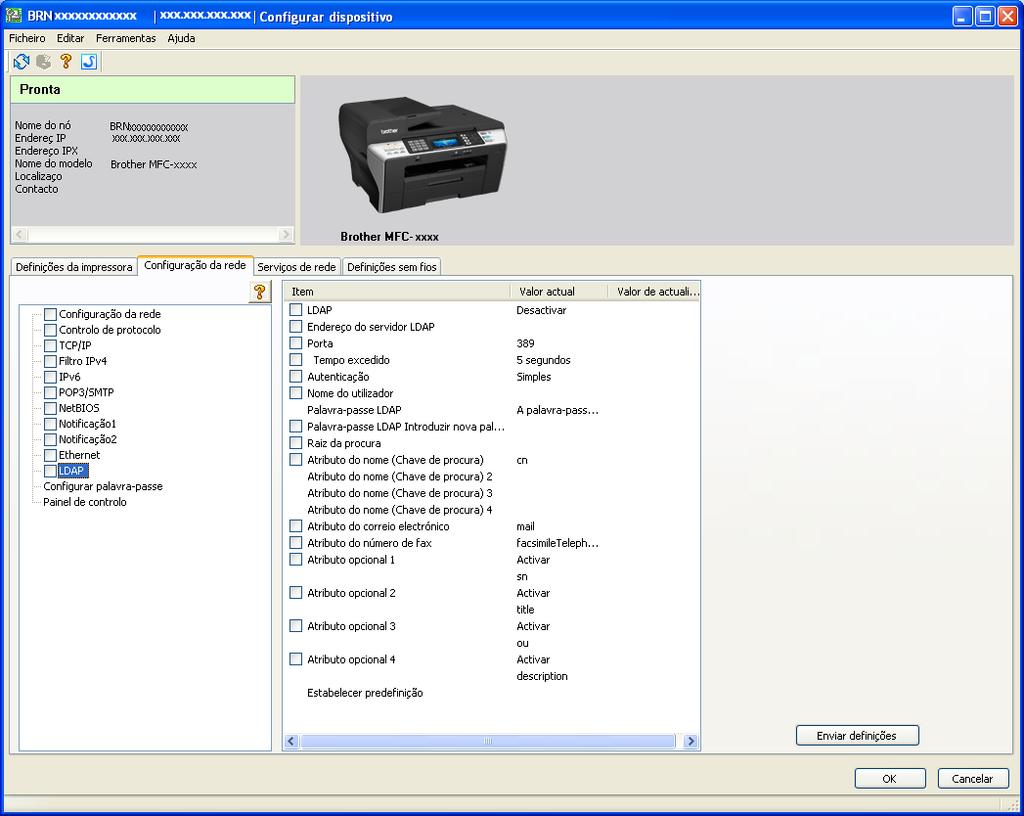Funcionamento do LDAP (apenas para o modelo MFC-6890CDW) e Seleccione o separador Configuração