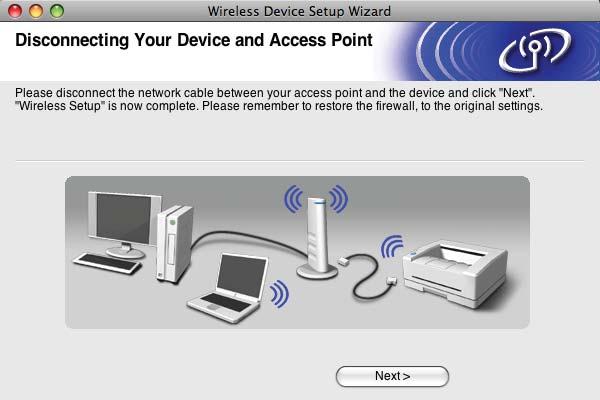 Configuração sem fios para Macintosh utilizando a aplicação de instalação automática Brother (Não disponível para os modelos MFC-5490CN e MFC-5890CN) q Desligue o cabo de rede do ponto de acesso (hub