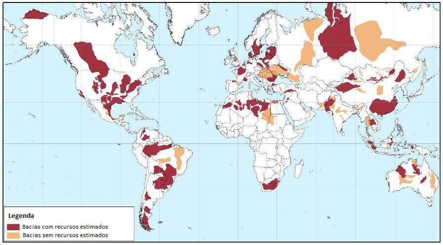 26 enquanto que as em amarelo ainda não tem estimativas, segundo o EIA no ano de 2013. Figura 2.5 - Reservas de Shale Gas no mundo Fonte: EIA, 2013. Oil. A Tabela 2.