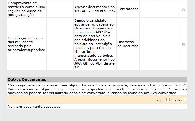 Para isso, selecione ( ) o tipo de documento correspondente e clique em.