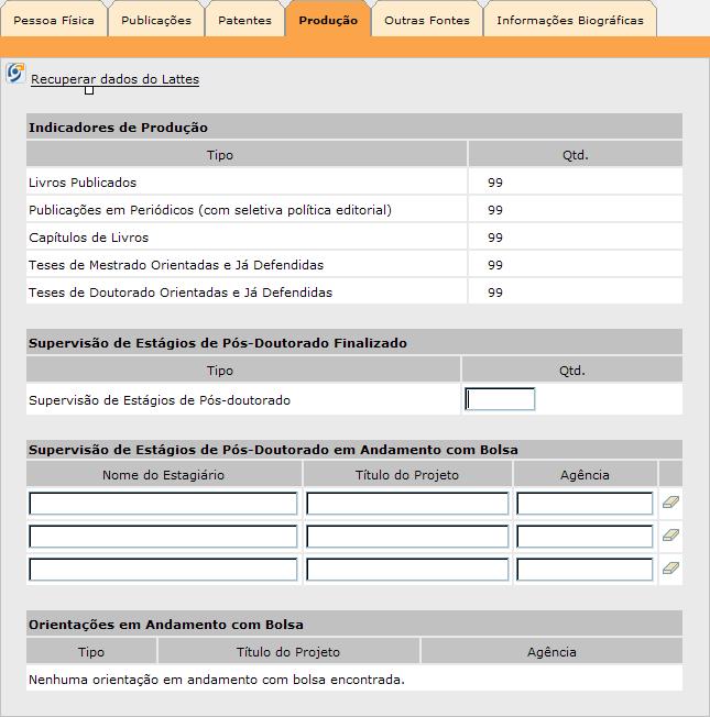 Produção: aqui, você deve recuperar alguns dados a partir do Currículo