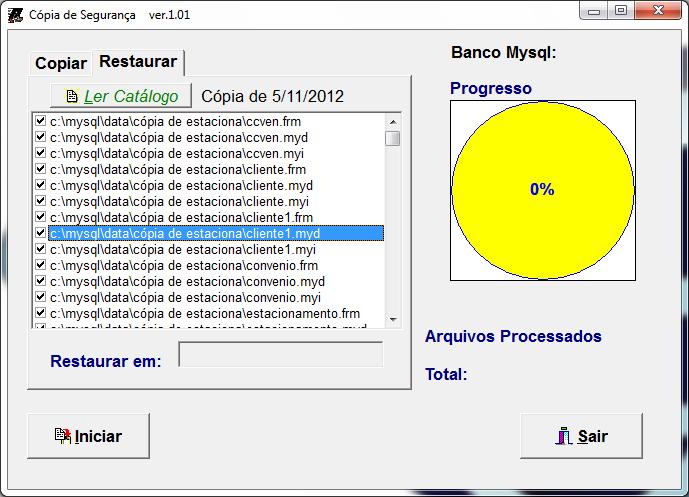 Página 33-38 CÓPIA DE SEGURANÇA RESTAURAR: Clicando na aba Restaurar mostrará uma nova tela onde poderá ser feito a restauração do seu banco de dados.