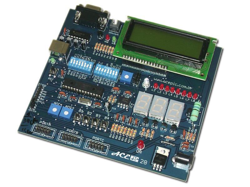 Suporta os microcontroladores: PIC16F870, PIC16F872, PIC16F873A, PIC16F876A, PIC16F886,