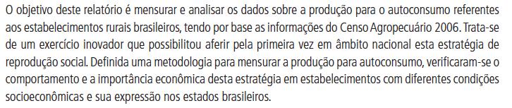 A Produção para Autoconsumo no Brasil: uma análise a partir do Censo Agropecuário 2006