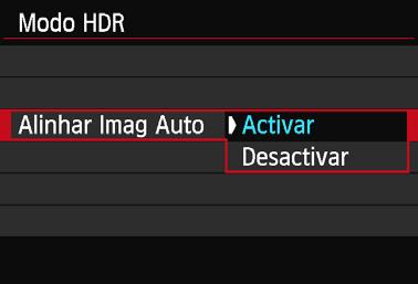 w: Fotografar no Modo HDR (Alta Variação Dinâmica)N 3 4 5 Defina [HDR contínuo]. Selecione [1 disparo só] ou [Todos disp] e carregue em <0>.