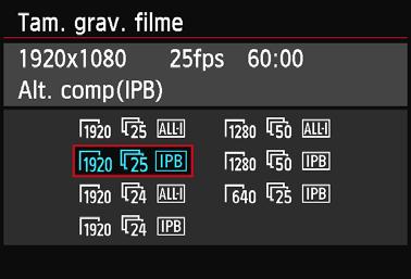 3 Definir o Tamanho de Gravação de Filme Com [Z2: Tam. grav. filme], pode definir o tamanho de imagem do filme, a taxa de frames por segundo e o método de compressão.