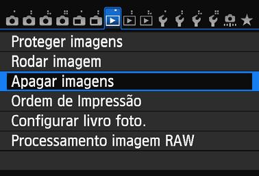 Se apagar uma imagem RAW+JPEG, também apaga as imagens RAW e JPEG. Apagar uma Única Imagem 1 2 3 Reproduza a imagem a apagar. Carregue no botão <L>. Aparece o menu Apagar na parte inferior do ecrã.