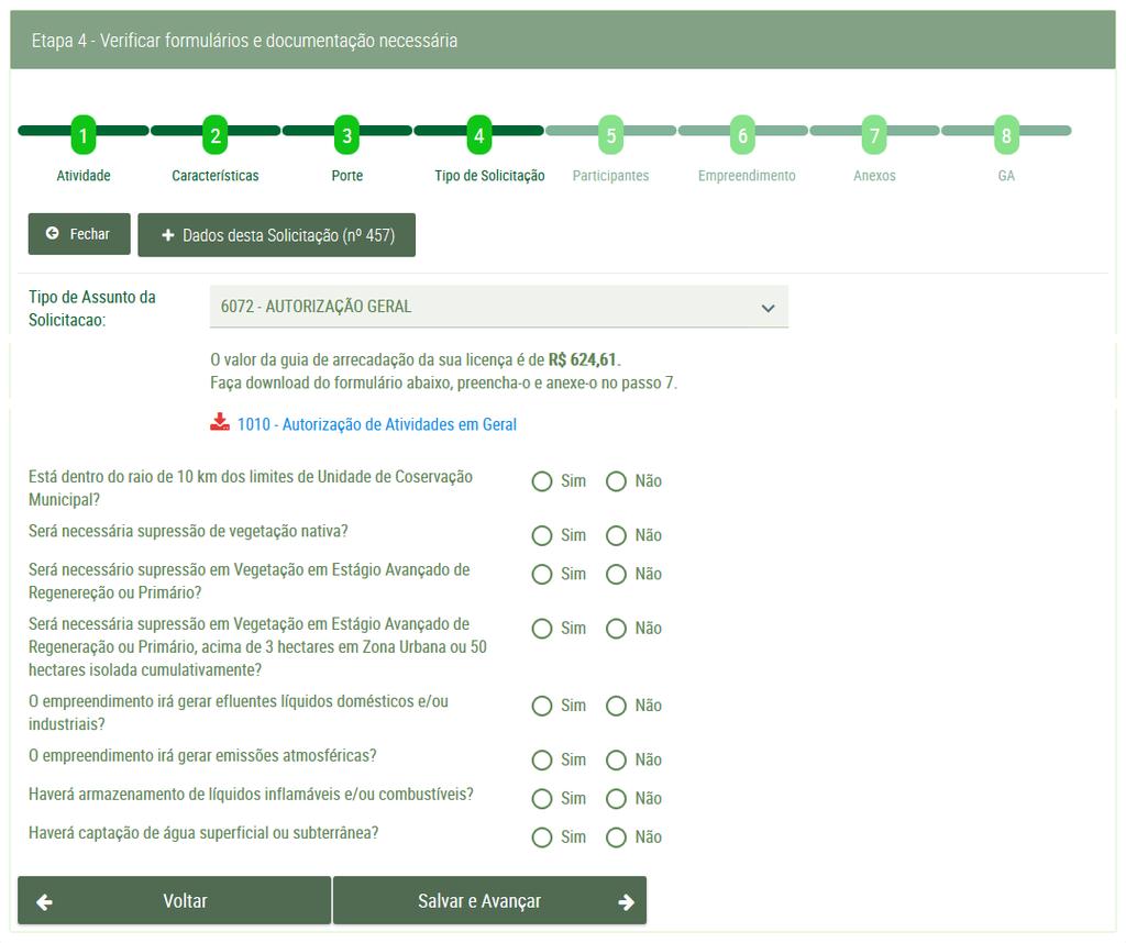 Etapa 4 - Tipo de Solicitação Na quarta etapa você selecionará o tipo de assunto da solicitação.