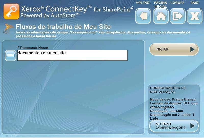 Conteúdo 4. Opcional: O Administrador pode configurar o fluxo de trabalho de modo que você possa alterar o Tipo de arquivo de saída ou o Idioma OCR.