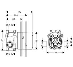 AXOR ShowerCollection por Philippe Starck Base para termostato 10754180 - Conexões para água fria e quente, DN20 - Pressão mínima