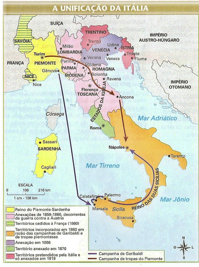 A Unificação da Itália A Itália, na primeira metade do século XIX, era constituída de vários Estados (reinos e ducados) muitos deles sobre ao domínio estrangeiro.