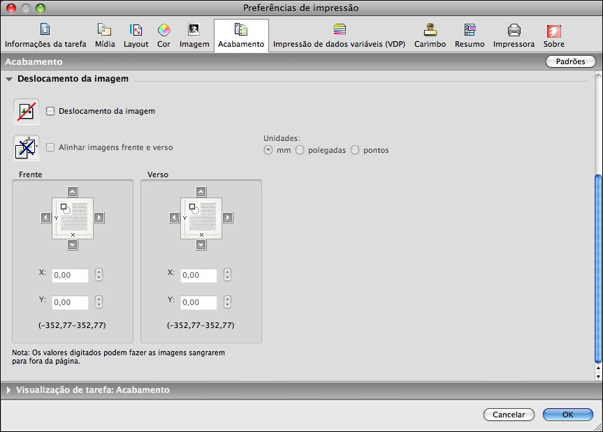 IMPRESSÃO NO MAC OS X 29 19 Para deslocar a posição da imagem de impressão na página,