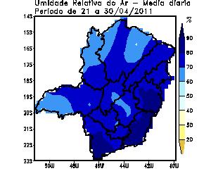 Figura 4 Média decendial da umidade relativa do ar em Minas Gerais.