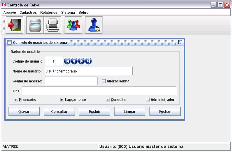 5. Sistema 5.1 CONTROLE DE USUÁRIOS O controle de usuários é acessado apenas por usuários registrados como administrador do sistema.
