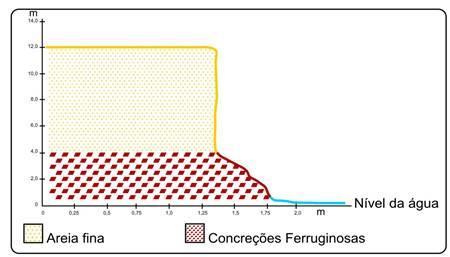 UFMS. CÂMPUS DO PANTANAL. Curso de Geografia / Mestrado em Estudos Fronteiriços 119 A areia é o componente principal dessa seção, inclusive na camada onde ocorrem as concreções.